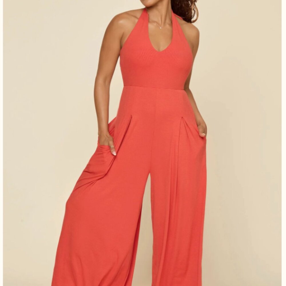 Blogilates PopFlex Halter Go with the Flow Jumpsuit - Cayenne Size 1X Regular